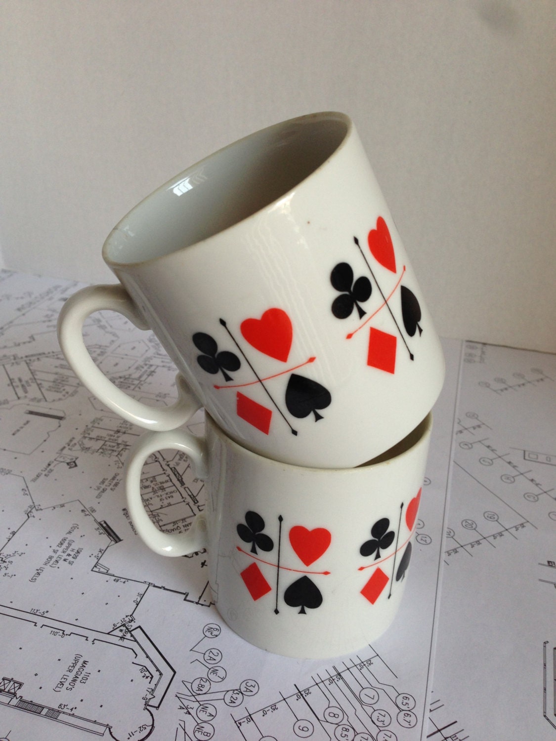 Set of 2 China Playing Card Coffee Cups / Tea Cup / Mug