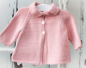 Baby Cardigan A-Line Vintage Style - hand knit, Merino/Cashmere - Pink 3-6 months