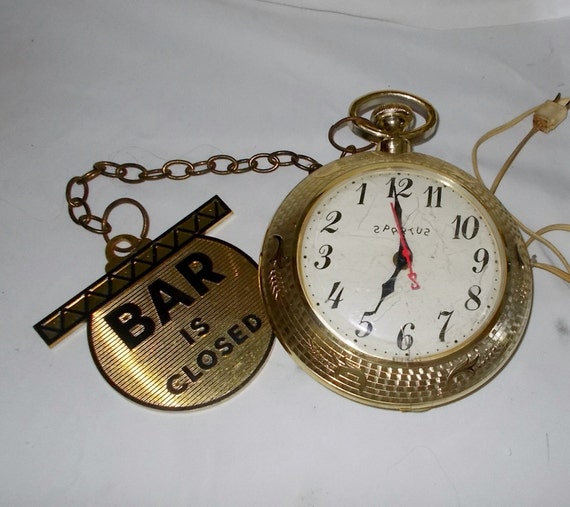 Spartus Bar Clock Backwards Bar Open Closed Man Cave Home Bar