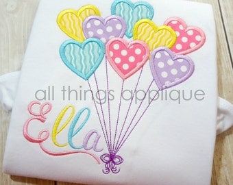 Heart Balloons Applique Design - SATIN Stitch (#597) - Valentine Applique Design - INSTANT DOWNLOAD