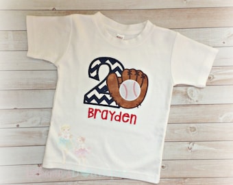 Baseball birthday shirt- Boys first birthday shirt - baseball glove - baseball mit shirt - baseball birthday - custom embroidered shirt