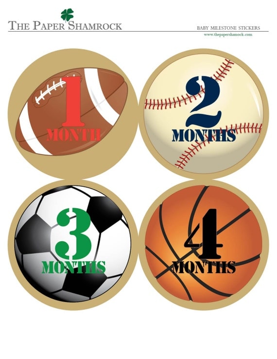 Sports - Baby Monthly Milestone Stickers, Baby Stickers, Monthly Stickers, Month Stickers, First Year Belly Sticker, First Year Stickers Il_570xn
