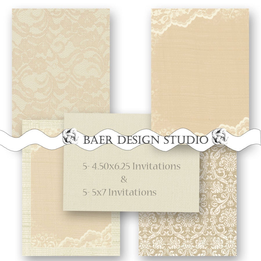 Champagne Burlap Lace Printable Invitations, A6 Printable Stationery (4.5×6.25) A7 Printable ...