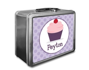 Cupcake Lunch Box - Personalized Kids Lunch Box - Vintage Metal Lunch Box - Chalkboard Lunchboxes