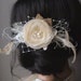 Rustic Burlap Wedding Hairpiece Bridal Flower Clip Fascinator Vintage Bridal Flower Headpiece Nude Champagne Ivory Feathers Pearls