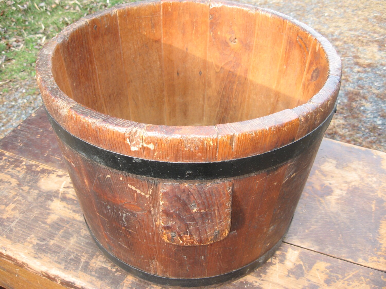 Large ANTIQUE WOODEN BUCKET 98.00 Click by FindsandFurnishings