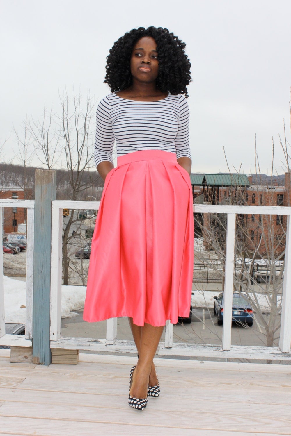 Coral Midi Skirt With Pockets available in 12 colors