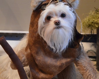 Furry Caramel short pile Darker Tan Colored Dog Halloween Costume/Hood