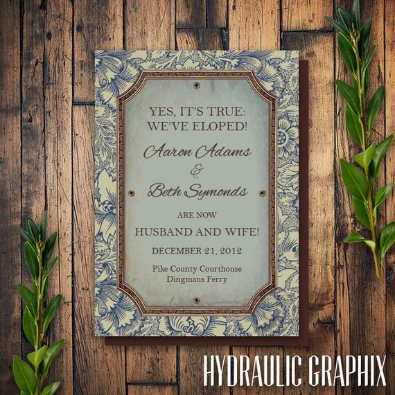 Printable Wedding Elopement Announcement, Elopement Wedding, Vintage Design for Elopement Announcement, Announcement of Elopement Il_570xn