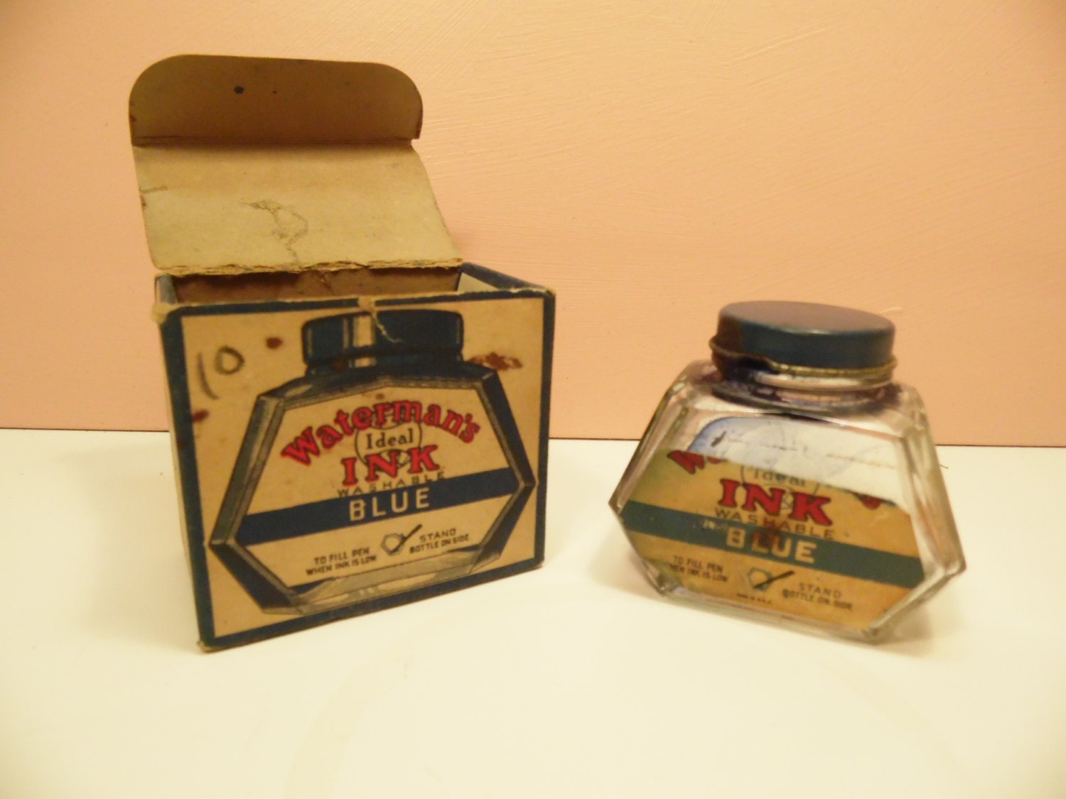 Vintage Waterman's Ideal Blue Ink Bottle by DottieDigsVintage