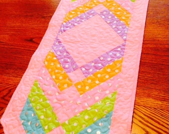 Quilted Table Runner Spring Easter Colors Pink Long