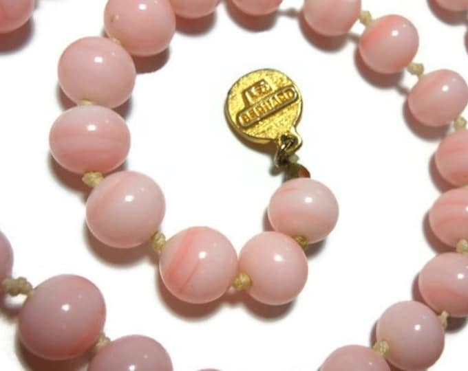 Les Bernard necklace, art glass, hand tied, striated blush pink