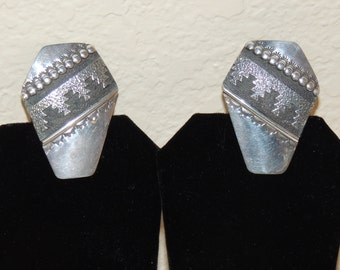 Signed Native American Indian Clip Earrings