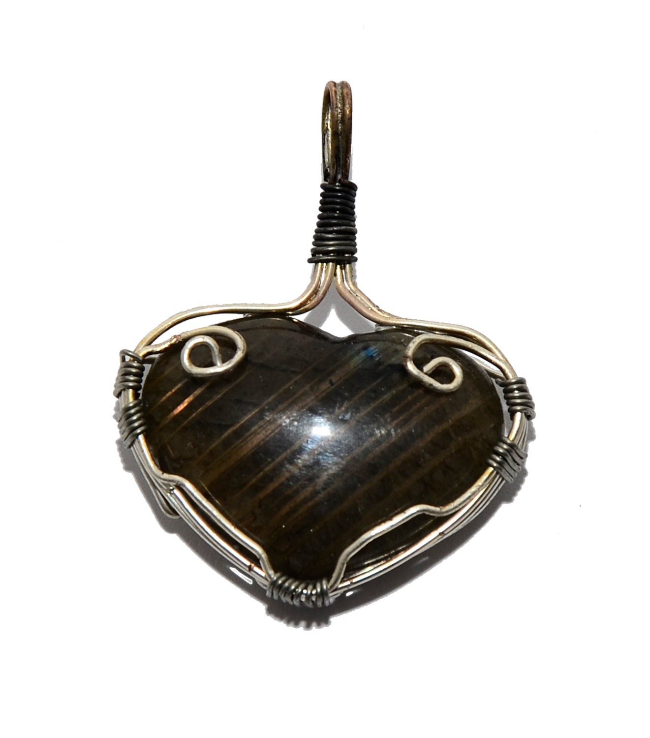 Heart Shaped Stone and Wire Wrapped Pendant