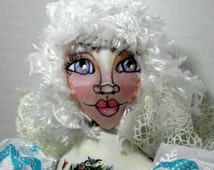 Snow People Sitting Fairy OOAK Cloth Art Doll, Holiday Winter Shelf Sitter - il_214x170.689707728_c0e0