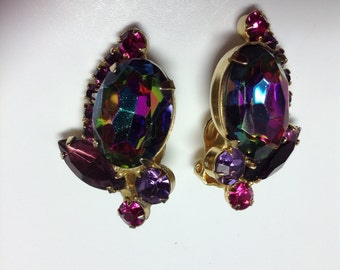 D&E aka Juliana Watermelon, Purple and Fuchsia Clip Earrings Item: 17014