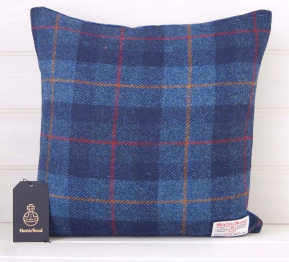 Blue 'Harris Tweed' Tartan Cushion Cover With Blue by GreenCallow