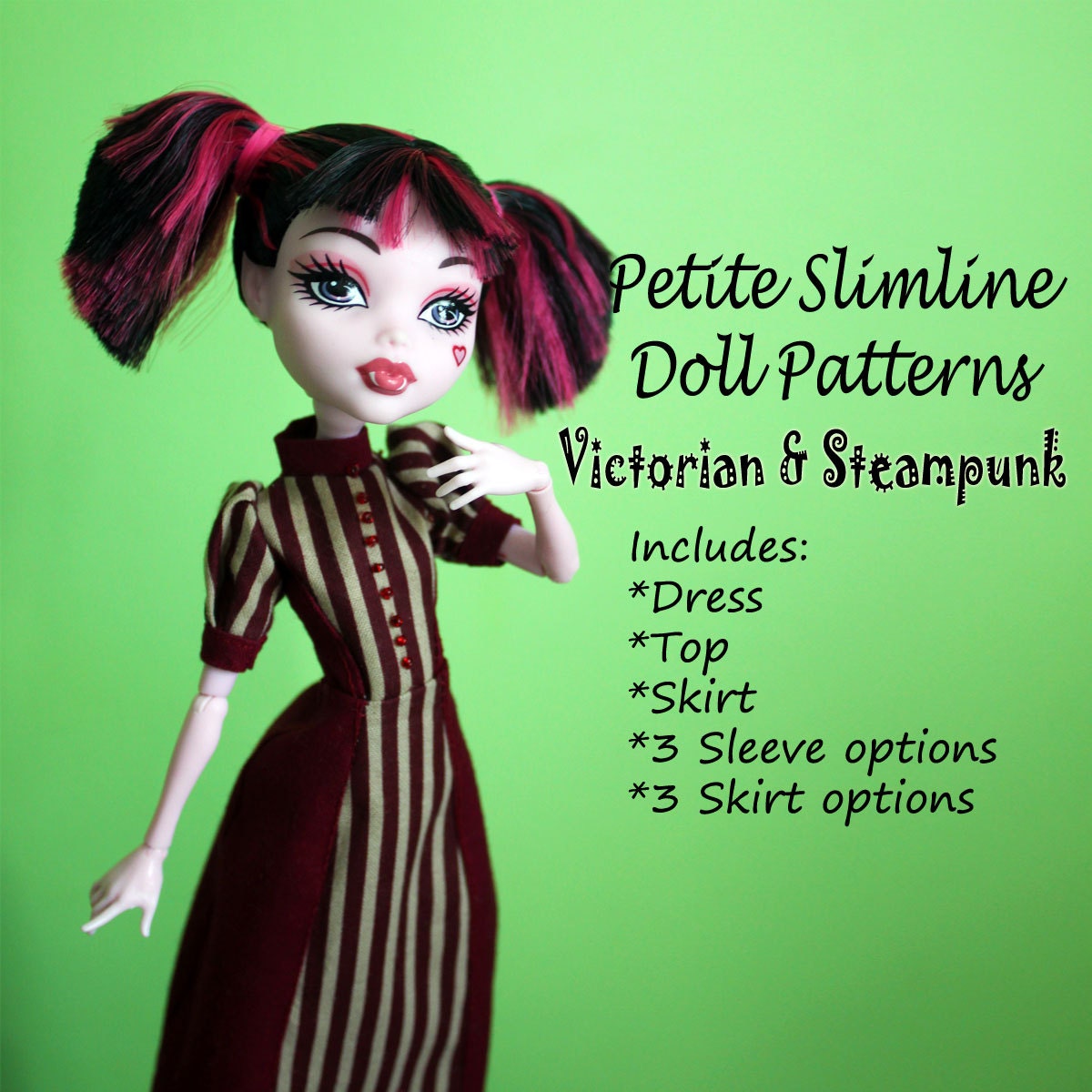 Victorian Steampunk doll clothes pattern for Petite Slimline: