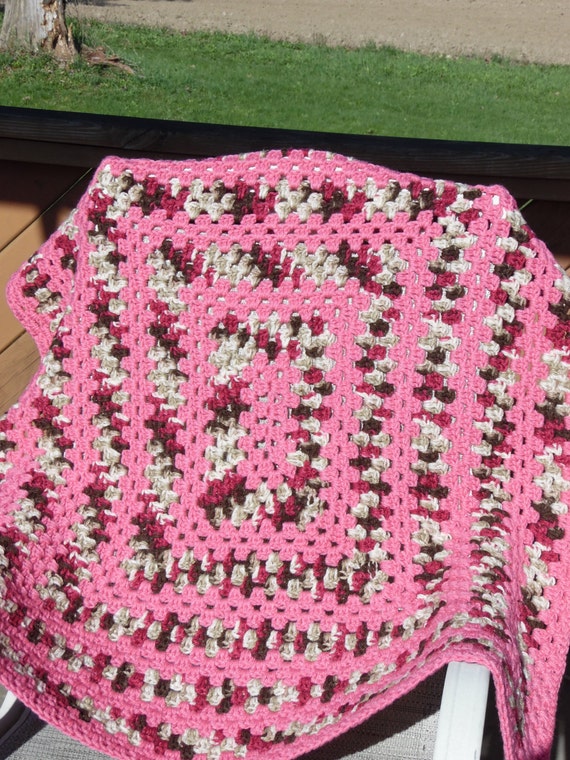 Crochet Afghan Rectangle Granny Square Pink / by klickin2kneedles