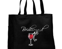 Custom Rhinestone Bridal Party Tote Bag with Fabulous Wine and ...