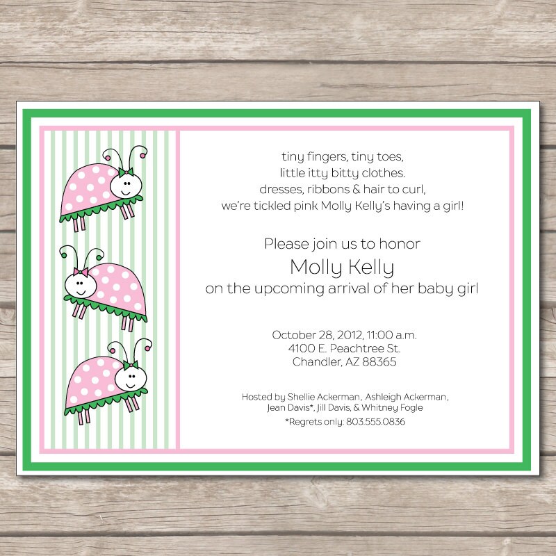 Girl Lady Bug Baby Shower Invitation