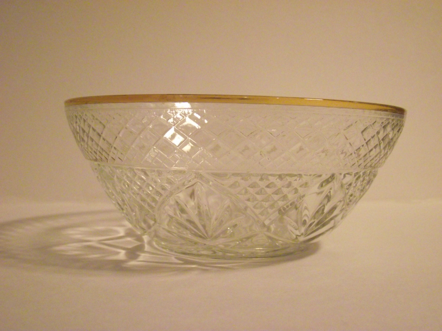 Vintage Cut Crystal Glass Bowl Gold Trim Pineapple Cut Made in