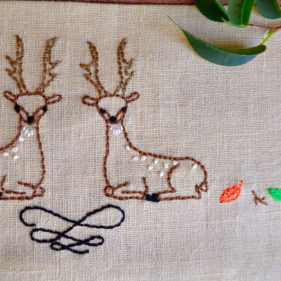 Deer-pair hand embroidery patterns deer embroidery by NaiveNeedle