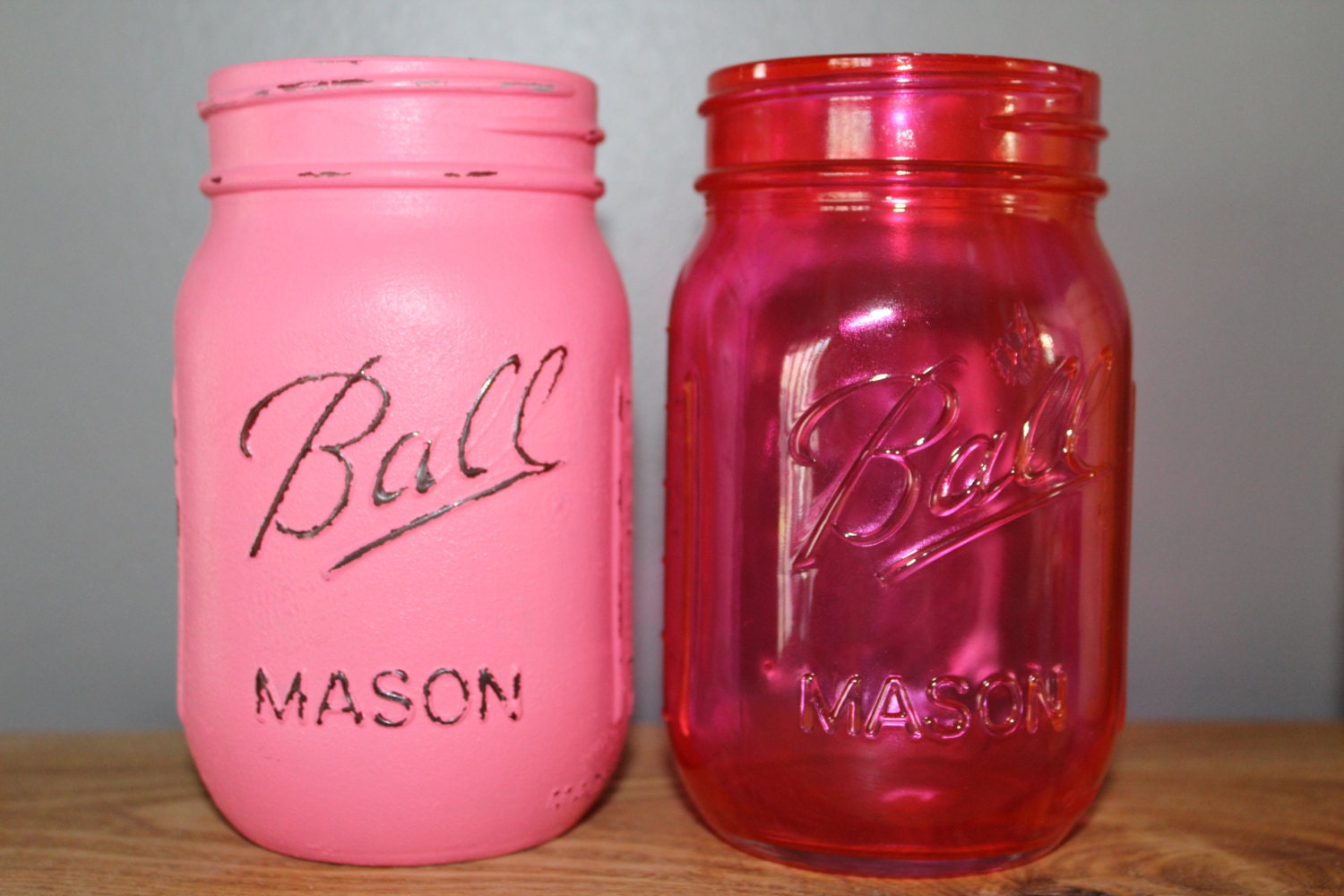 10.99 SALE 2 Pink Ball Mason Jars One Tinted by MissEvesMittens