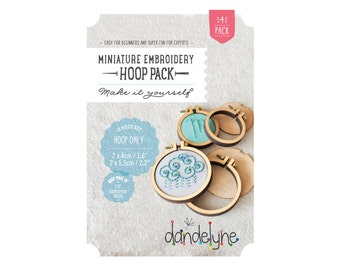 Mini embroidery hoop frames - variety pack - PACK OF 4 - 2 x 40mm/1.6" and 2 x 55mm/2.2" hoops - Dandelyne design