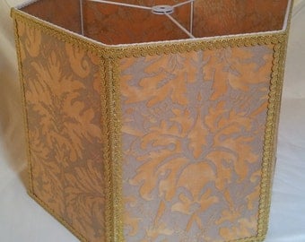 Floor Lamp Shade in Fortuny Fabric Yellow and Silvery Gold Lucrezia Pattern Large Hexagon Lampshade - Handmade in Italy