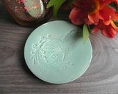 Bird Dish Ceramic Light Mint Plate Jewelry Dish Hummingbird Ring Holder Home Decoration Pottery