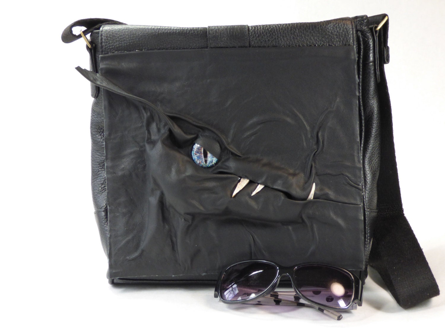 Dragon Messenger Bag Black Leather Large Purse Handbag Bag