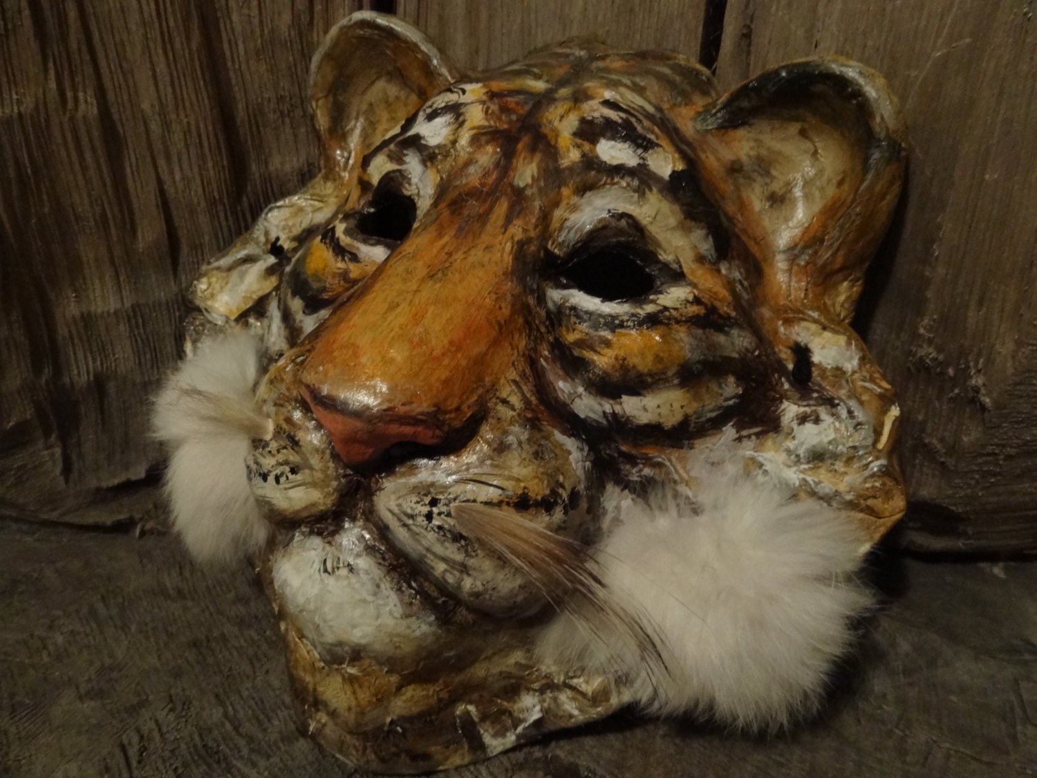 Animal masks Paper mache tiger mask tiger costume Before