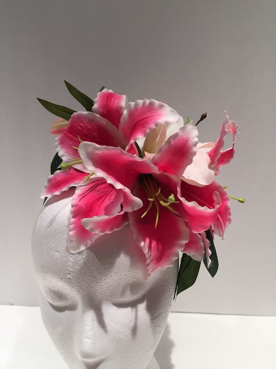 Pink Fascinator Lily Headband Tiger Lilies Cocktail Hat