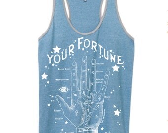 Sale Women's Boho FORTUNE TELLER Shirt/ Tarot Card Shirt/ Palm Reader Gypsy Vintage Retro Style Yoga Hippie Ringer Tank Top