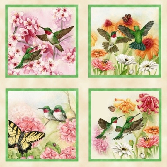 Hummingbirds Cotton Quilting Fabric Panel 60cm x 110cm