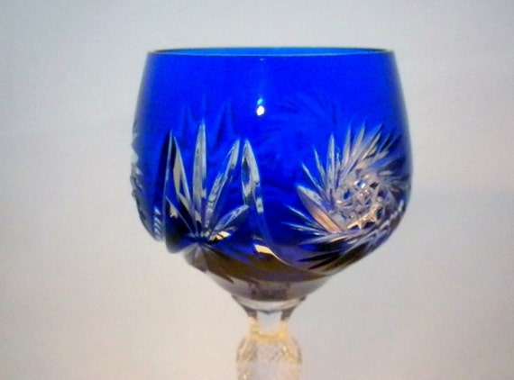 Bohemian Cut Crystal Cobalt Blue Stem Wine Glass By Oldandnew8 2764