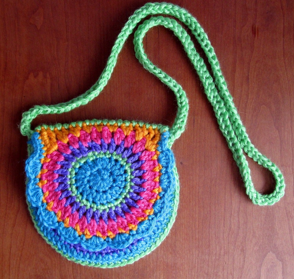 Crochet Purse/Bag Bright Colors/long strap/flap by JessesMomus