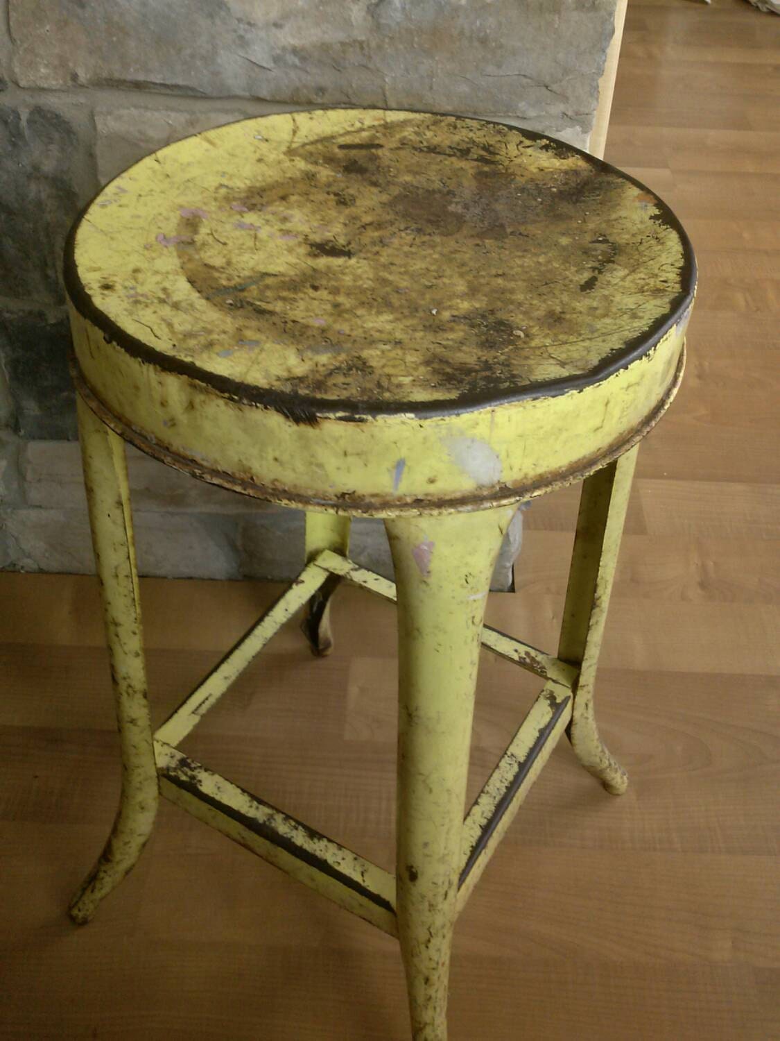 Vintage painted rusty chic kichen stool industrial stool Haute Juice