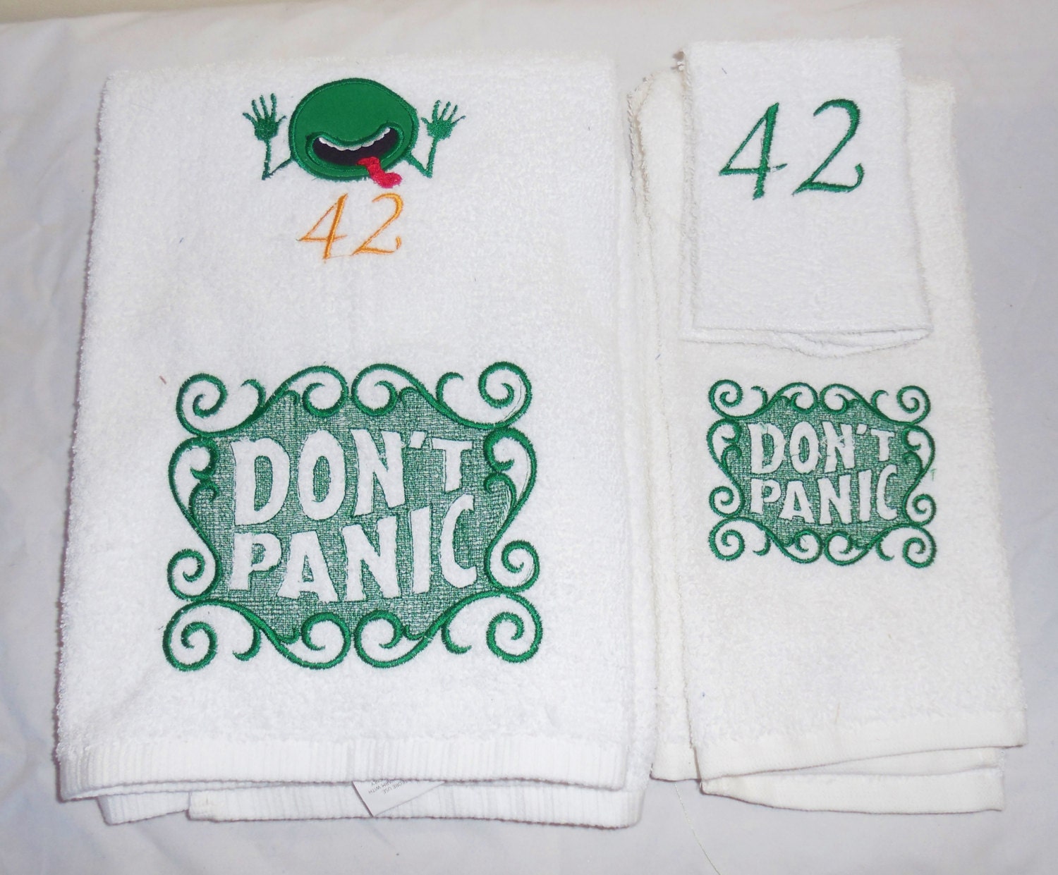 Custom DON'T PANIC Embroidered Bath towel hand towel