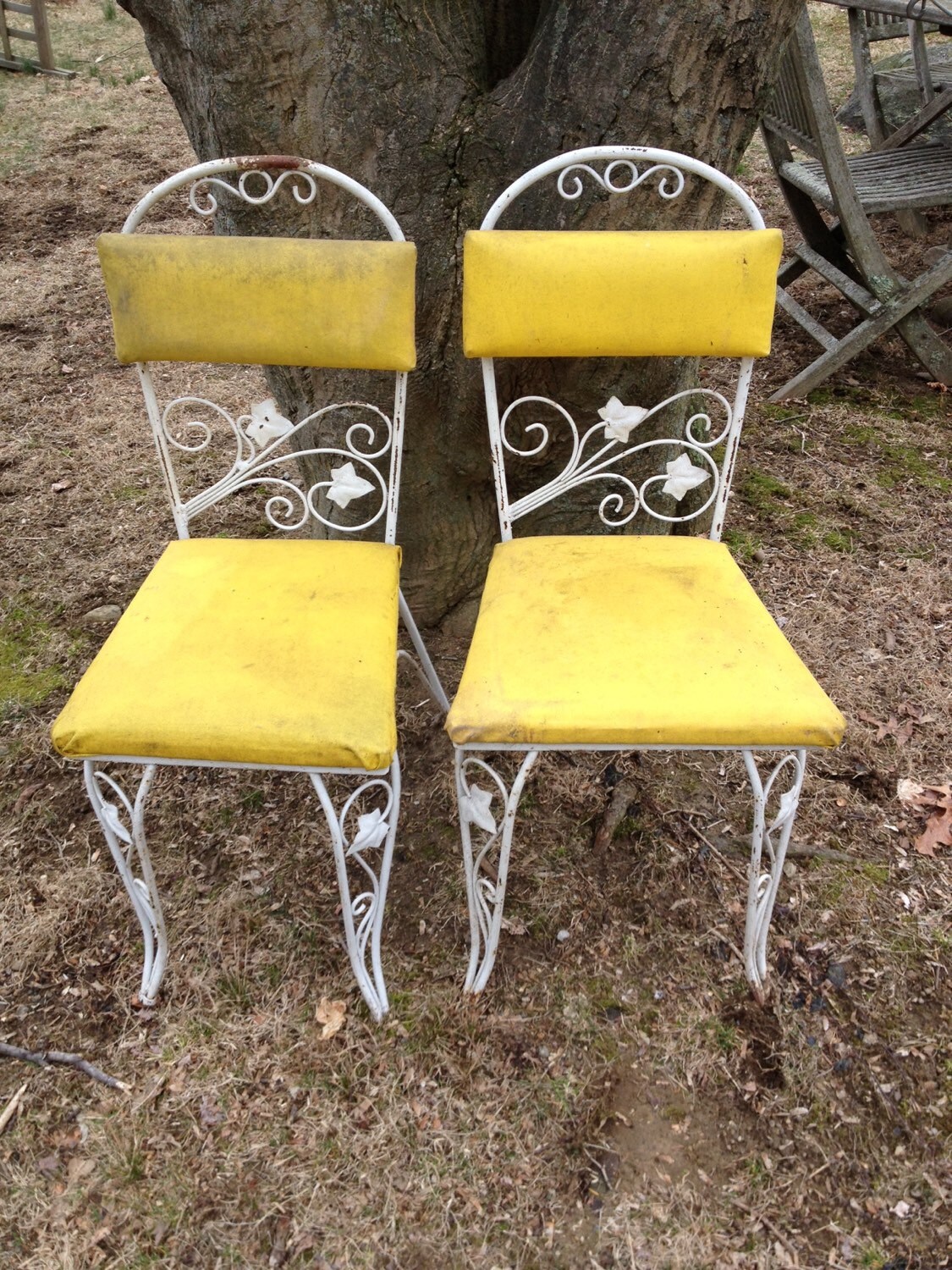 Pair of beautiful wrought iron side chairs Haute Juice