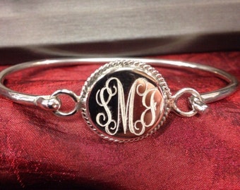 Sterling Silver Monogram Bracelet Round with Rope Edge