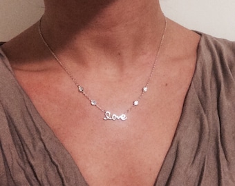 Love Necklace, Sterling Silver Love Necklace, Valentine's Day Gift, Dainty Love Necklace, For Her