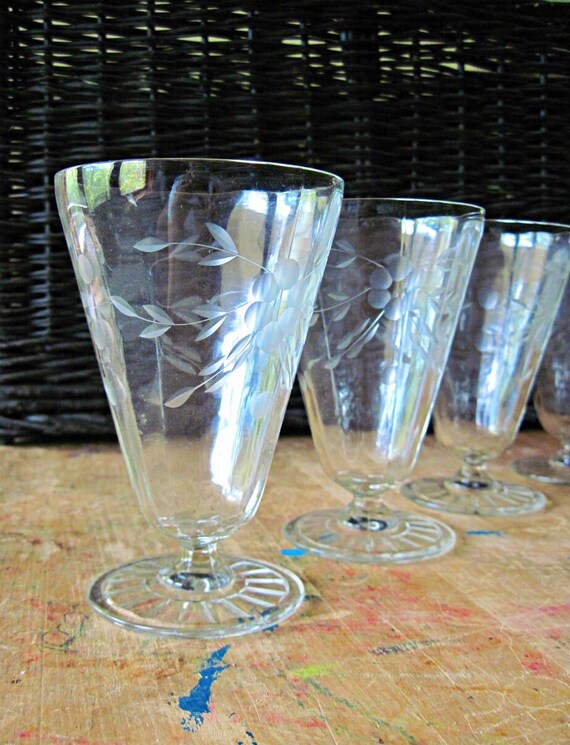 Vintage Etched Glasses Compotes Set of Four by RushCreekVintage