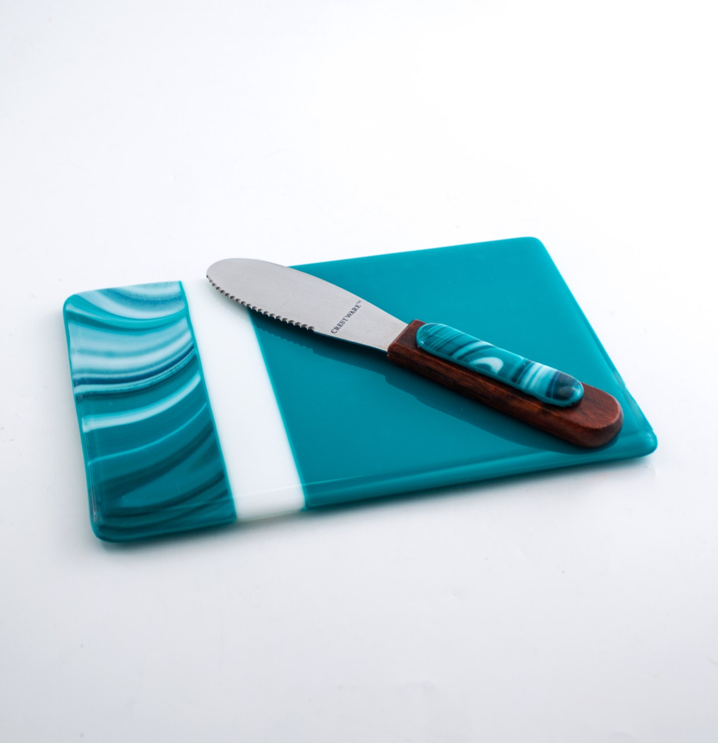 Fused Glass Cheese Board Serving Tray Matching Cheese Knife