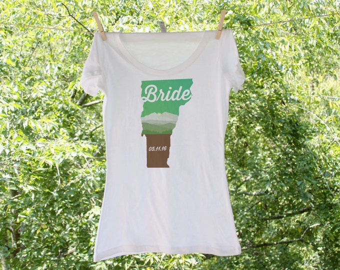 Vermont State Bride with wedding date (can personalize with wedding colors) - Scoop, Vneck or Tank