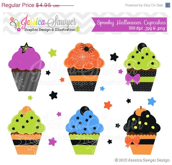 80% OFF - INSTANT DOWNLOAD, cute halloween cupcake clipart, orange and black clip art, halloween party printable, for invitations, cupcake t Il_570xn