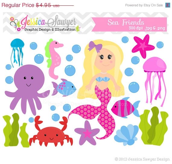 80% OFF - INSTANT DOWNLOAD, Ocean clip art - sea clip art - mermaid clipart - - commercial use - card making - digital element Il_570xn