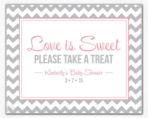 Chevron Candy Buffet Sign - Custom Personalized Chevron PRINTABLE Sign Gray and Pink Baby Shower Bridal Shower Birthday Wedding Decorations Il_570xn