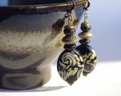 Black and beige earrings, Boho earrings, glass beads earrings dangle